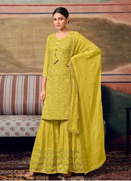 Yellow Color Georgette Embroidered Sharara Suit