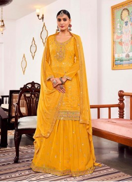 Yellow Color Georgette Embroidered Suit With Lehenga