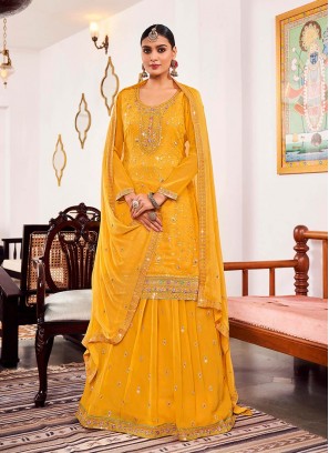 Yellow Color Georgette Embroidered Suit With Lehenga