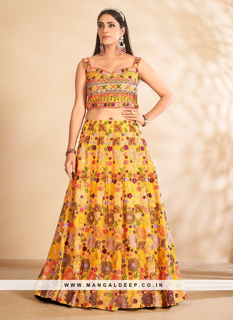 Yellow Color Georgette Embroidered Work Lehenga