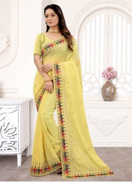 Yellow Color Georgette Embroidered Work Saree