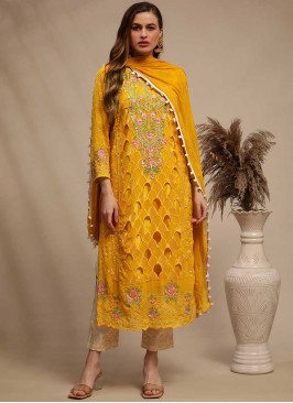 Yellow Color Georgette Fancy Unstitched Suit