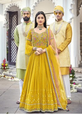 Yellow Color Georgette Floor Length Suit