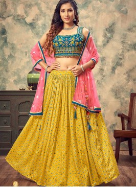 Yellow Color Georgette Haldi Wear Lehenga