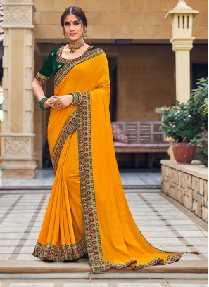 Yellow Color Georgette Lace Border Saree