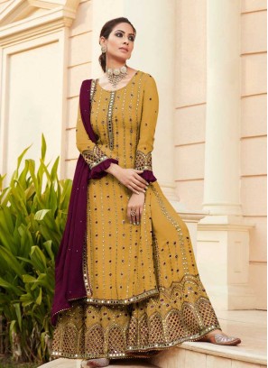 Yellow Color Georgette Latest Sharara Suit