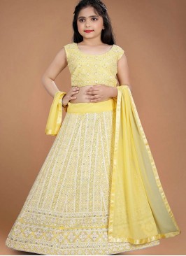 Yellow Color Georgette Lucknowi Work Kids Lehenga