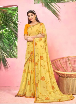Yellow Color Georgette Printed Saree