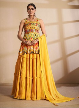 Yellow Color Georgette Readymade Plazzo Dress