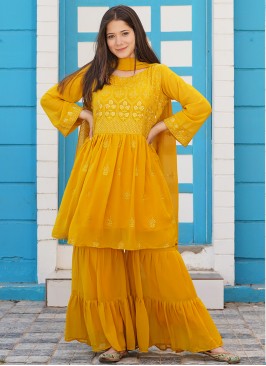 Yellow Color Georgette Readymade Sharara Suit