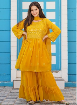 Yellow Color Georgette Readymade Sharara Suit