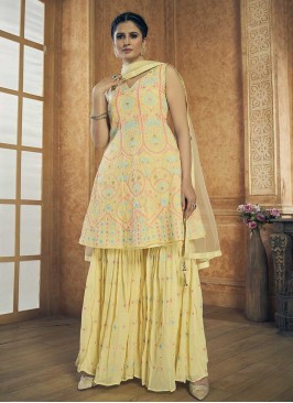 Yellow Color Georgette Resham Work Palazzo Suit