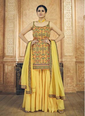 Yellow Color Georgette Resham Work Sharara Suit