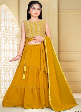 Yellow Color Georgette Sequins Work Kids Lehenga