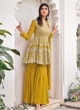 Yellow Color Georgette Sharara