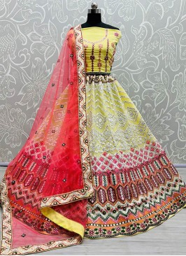 Yellow Color Georgette Thread Work Lehenga