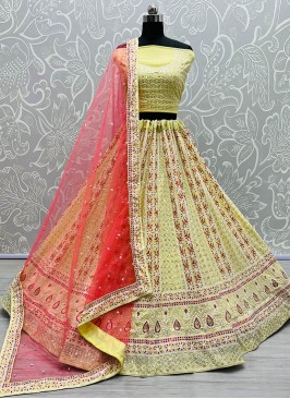 Yellow Color Georgette Thread Work Lehenga