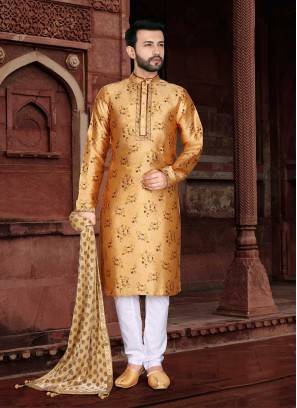 Yellow Color Jacquard Kurta Pajama