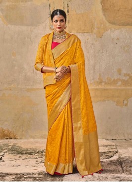 Yellow Color Jacquard Silk Latest Saree