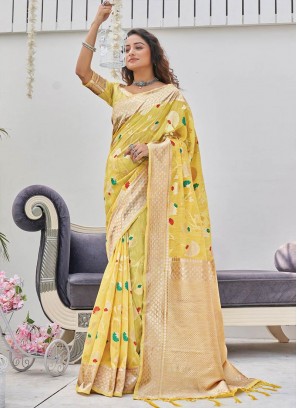 Yellow Color Linen Wevon Saree For Women