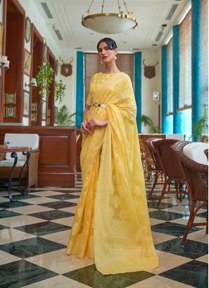 Yellow Color Lucknowi Work Saree