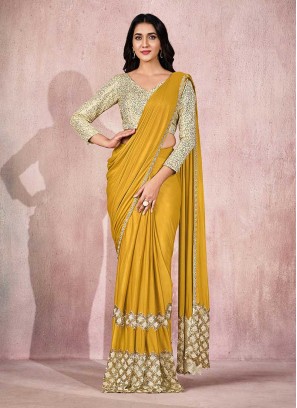 Yellow Color Lycra Ready To Wear Saree