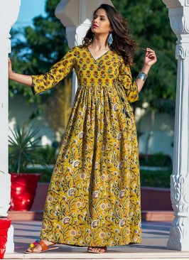 Yellow Color Maslin Casual Wear Gown