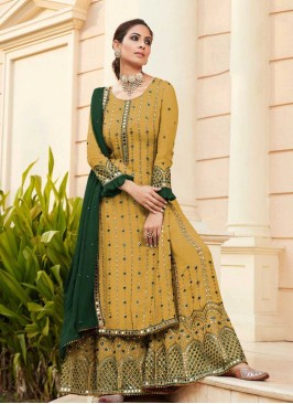 Yellow Color Mirror Work Sharara Suit