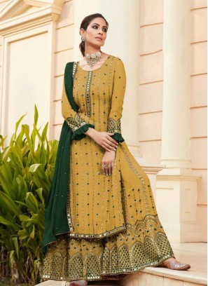 Yellow Color Mirror Work Sharara Suit