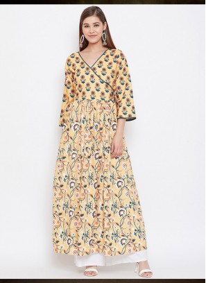 Yellow Color Muslin Casual Wear Gown