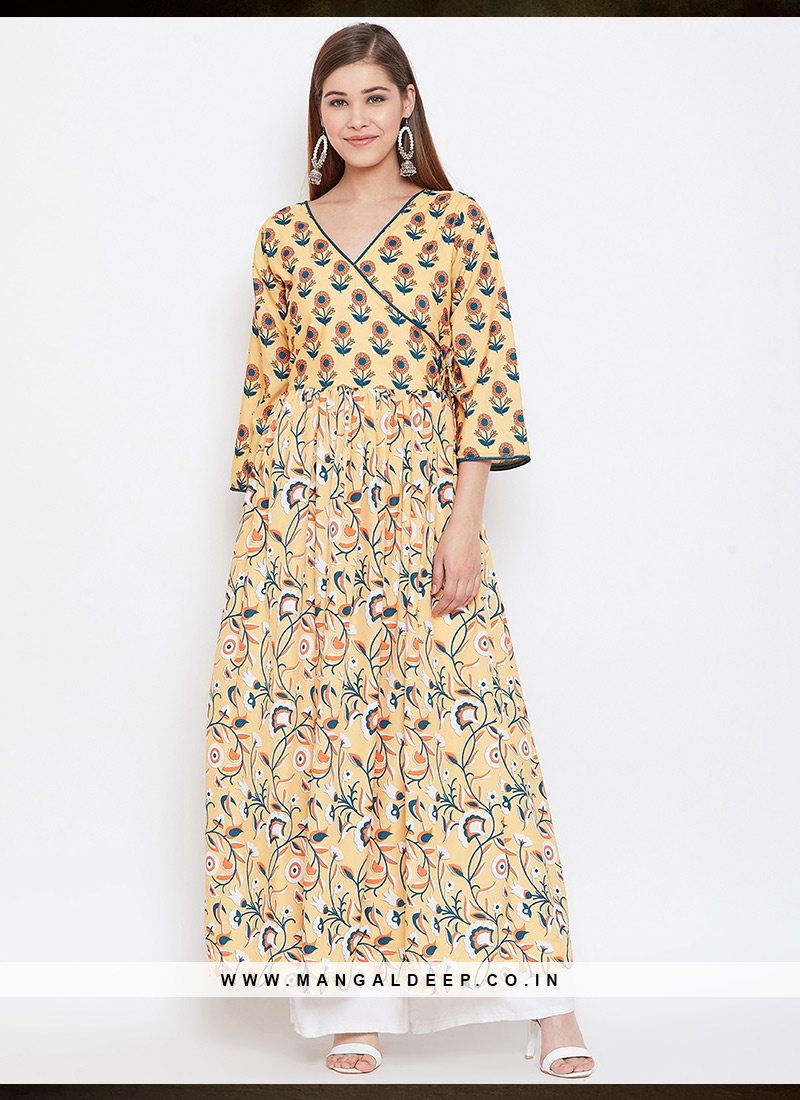 Yellow Color Muslin Casual Wear Gown