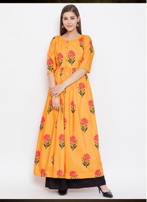 Yellow Color Muslin Casual Wear Gown