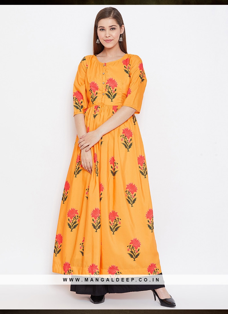 Yellow Color Muslin Casual Wear Gown