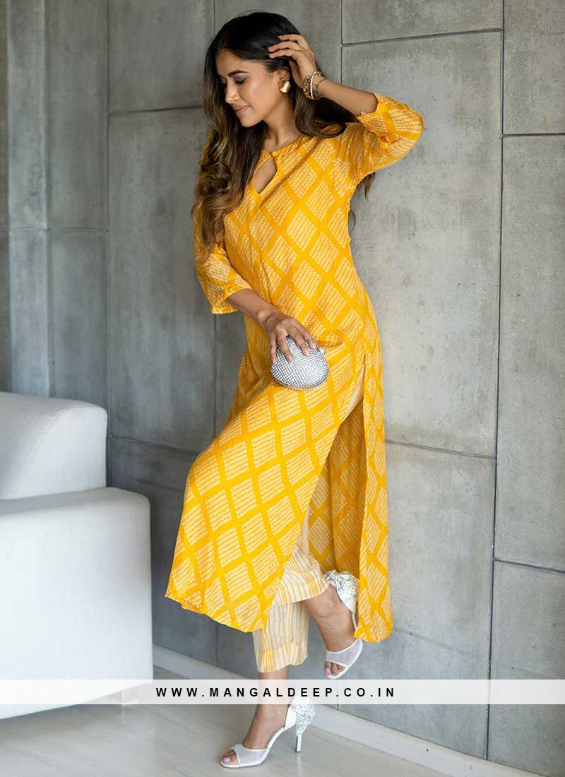 Stylish Rayon Embroidered Yellow Designer Kurti-FunkyTradition