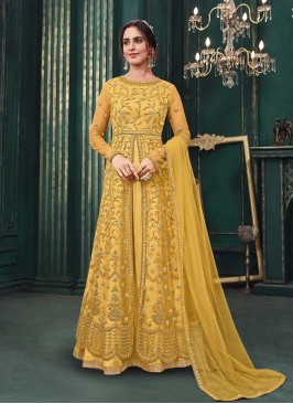 Yellow Color Net Anarkali Suit