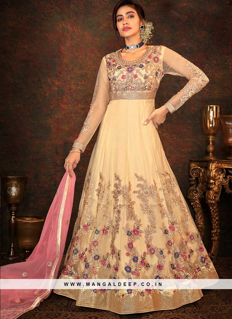 Yellow Color Net Embroidered Anarkali Suit