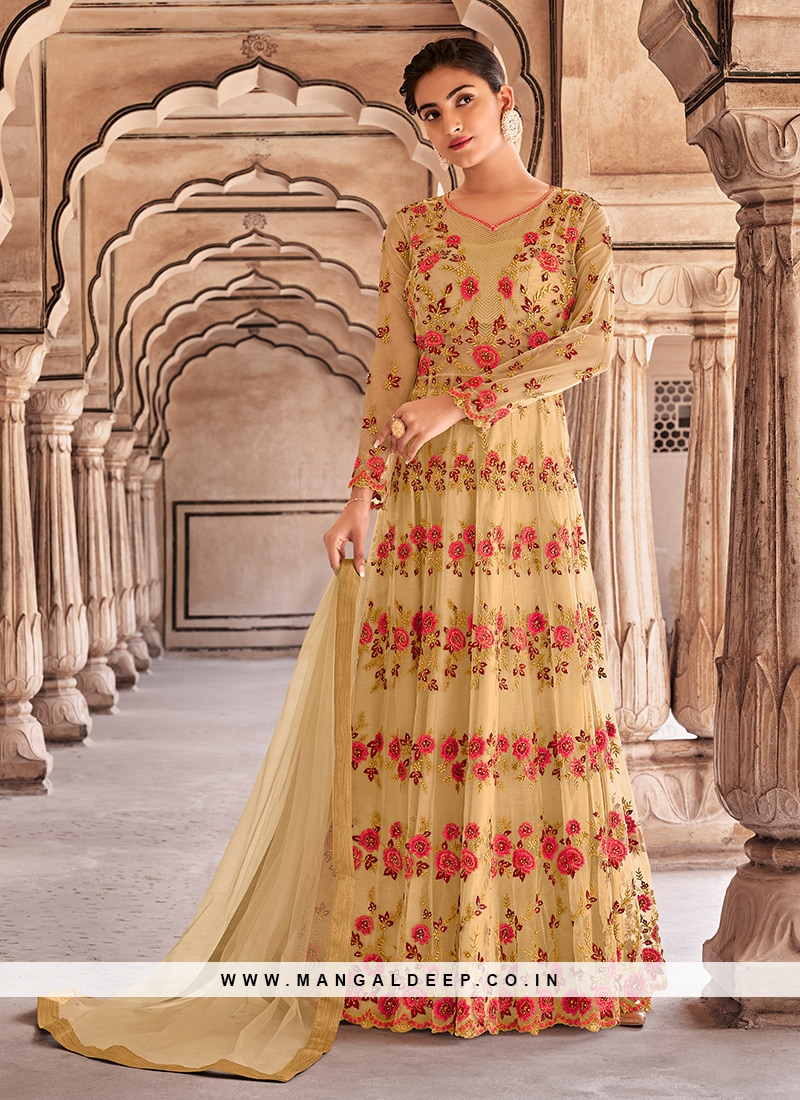 Yellow Color Net Embroidered Gown
