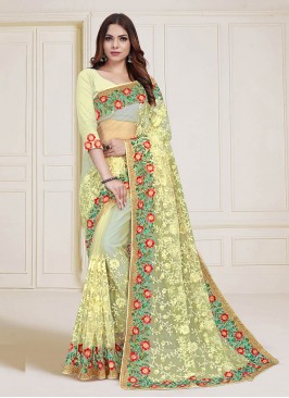 Yellow Color Net Embroidered Saree