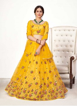 Yellow Color Net Haldi Wear Lehenga