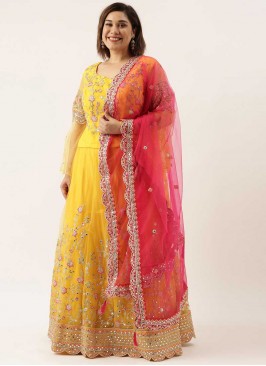 Yellow Color Net Stone Work Lehenga