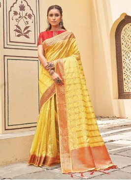 Yellow Color Organza Festive Wear Saree