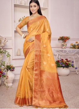 Yellow Color Organza Festive Wear Saree