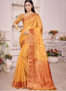 Yellow Color Organza Festive Wear Saree