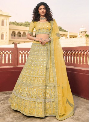 Yellow Color Organza Haldi Wear Lehenga
