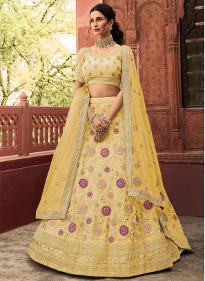 Yellow Color Organza Haldi Wear Lehenga Choli