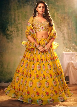 Yellow Color Organza Printed Lehenga Choli