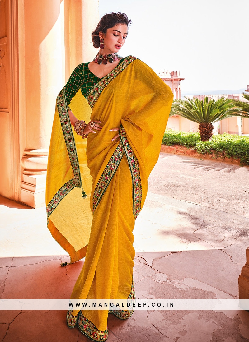 Yellow Color Organza Silk Lace Border Saree