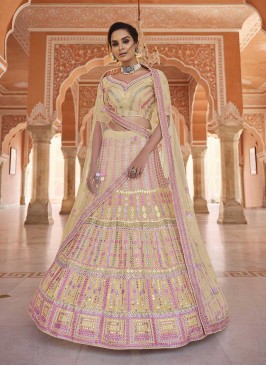 Yellow Color Organza Thread Work Lehenga