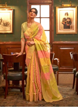 Yellow Color Organza Traditional Saree