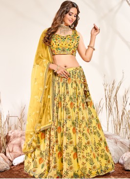 Yellow Color Printed Georgette Lehenga